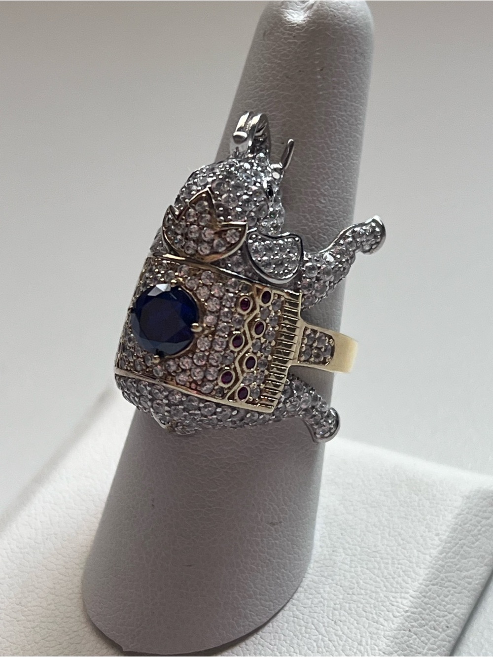 Sterling Silver Cubic Zirconia Pave Rhinestones Elephant Ring Size 9
